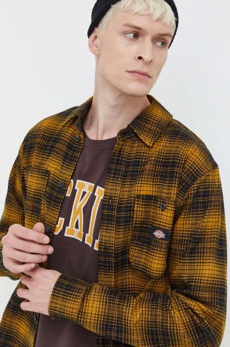 Бавовняна сорочка Dickies чоловіча колір жовтий regular класичний комір