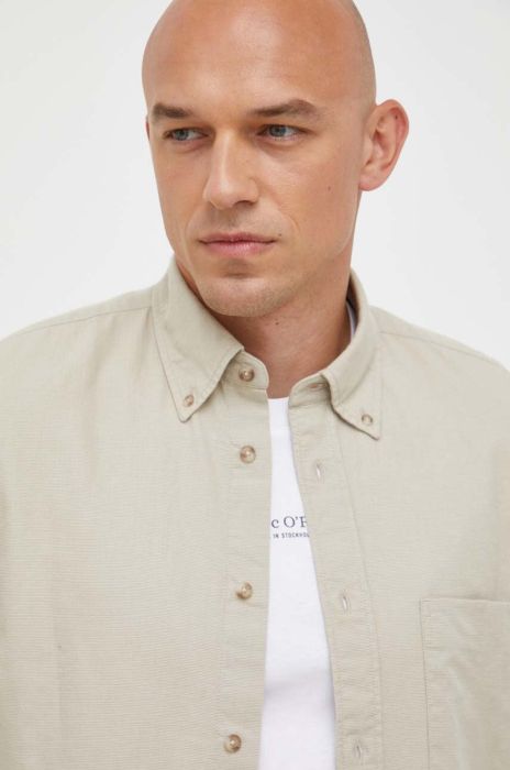 Сорочка з домішкою льону Marc O'Polo колір бежевий regular комір button-down