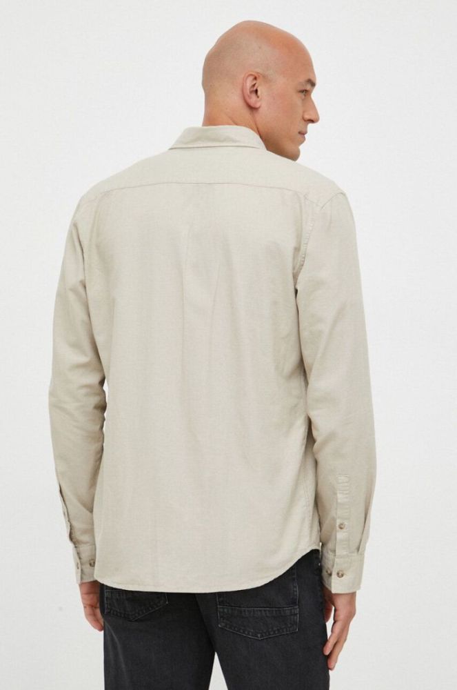 Сорочка з домішкою льону Marc O'Polo колір бежевий regular комір button-down фото 3