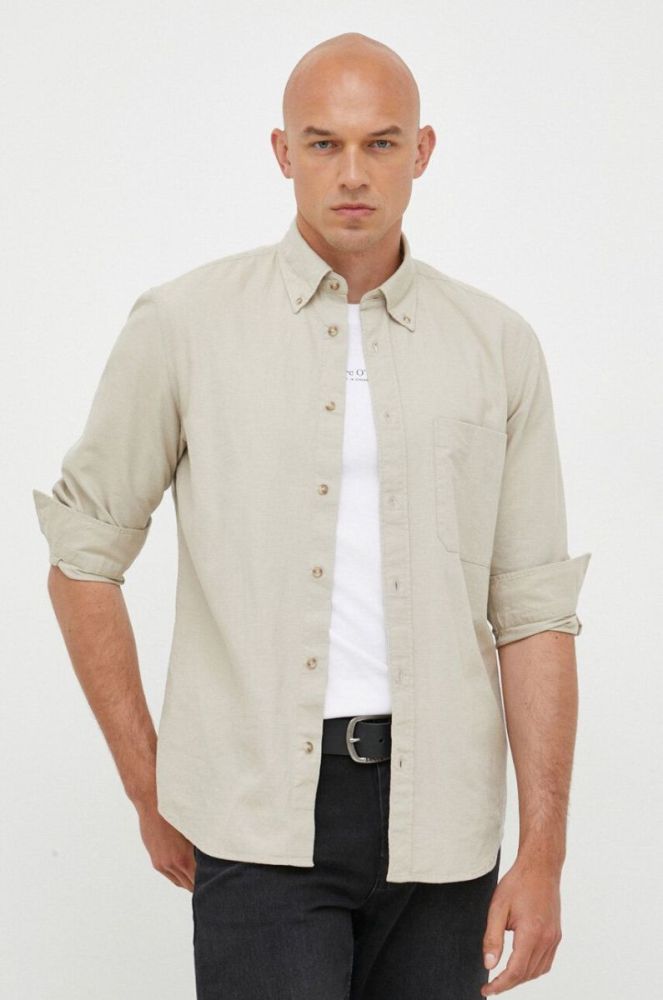 Сорочка з домішкою льону Marc O'Polo колір бежевий regular комір button-down фото 4