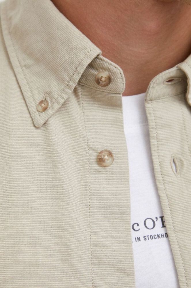 Сорочка з домішкою льону Marc O'Polo колір бежевий regular комір button-down фото 5