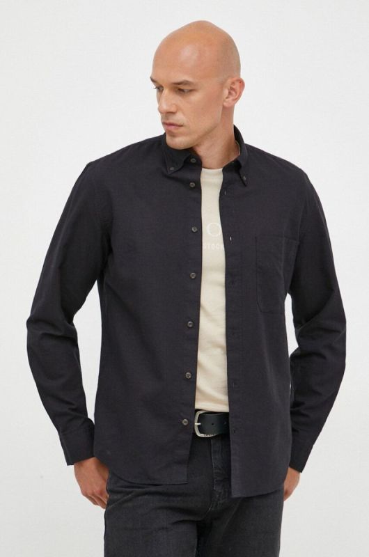 Сорочка з домішкою льону Marc O'Polo колір чорний regular комір button-down