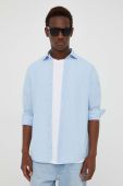 Бавовняна сорочка Marc O'Polo чоловіча колір бірюзовий slim з італійським коміром