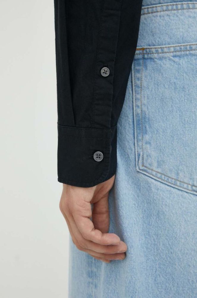 Бавовняна сорочка Marc O'Polo чоловіча колір чорний slim з італійським коміром фото 5