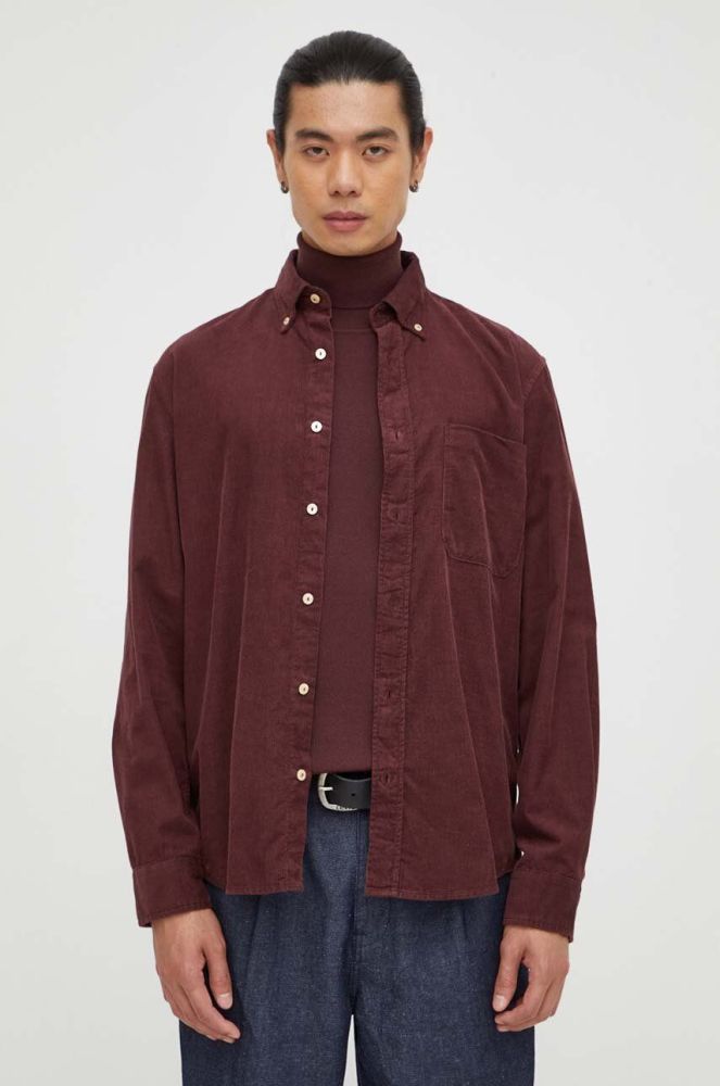 Вельветова сорочка Marc O'Polo колір бордовий regular класичний комір