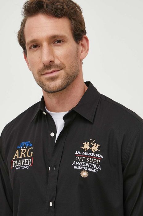 Сорочка La Martina чоловіча колір чорний regular класичний комір