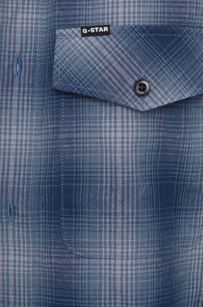 Бавовняна сорочка G-Star Raw чоловіча колір синій slim класичний комір (3577573) фото 5