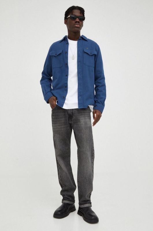 Бавовняна сорочка G-Star Raw чоловіча колір синій slim класичний комір (3481396) фото 2