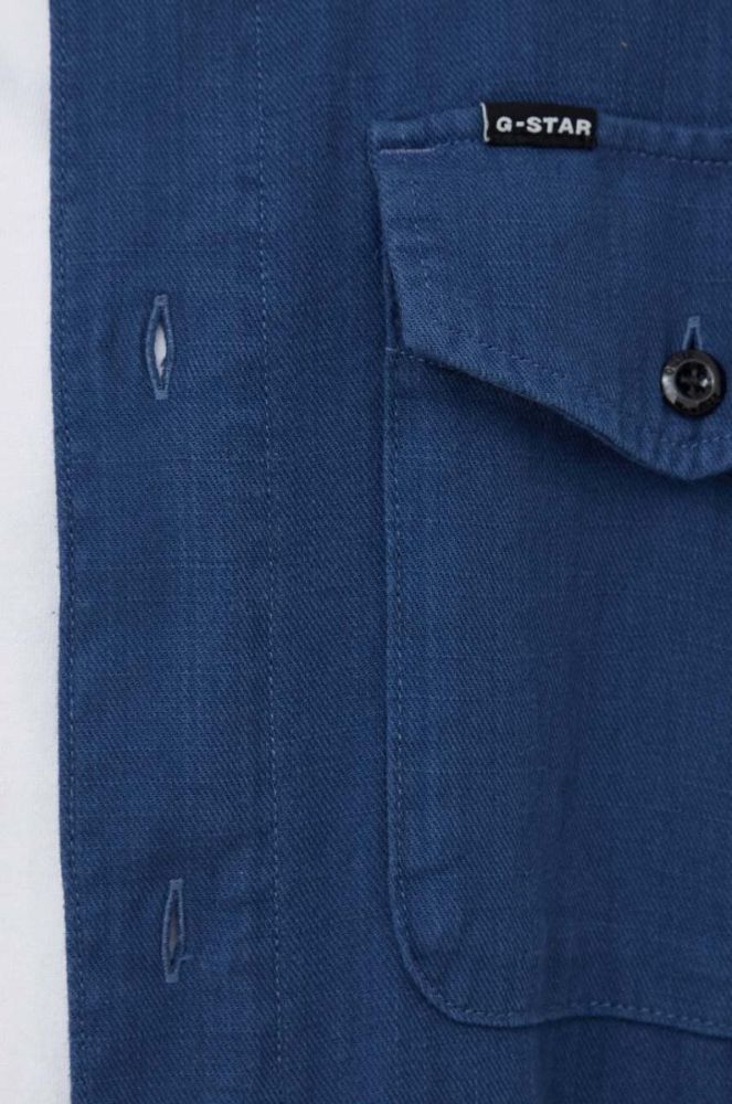 Бавовняна сорочка G-Star Raw чоловіча колір синій slim класичний комір (3481396) фото 5