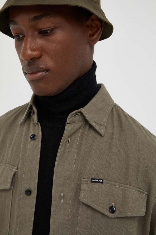 Бавовняна сорочка G-Star Raw чоловіча колір зелений slim класичний комір фото 5