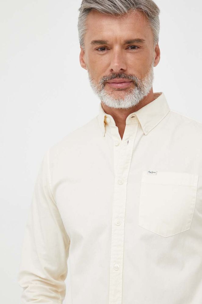 Бавовняна сорочка Pepe Jeans Crail чоловіча колір бежевий regular комір button-down
