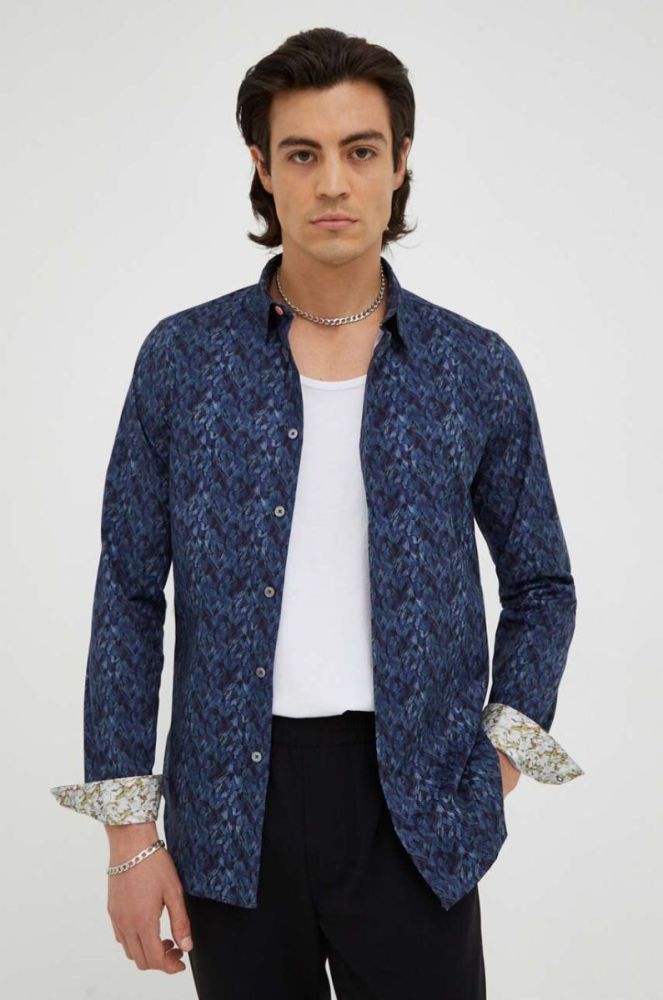 Сорочка PS Paul Smith чоловіча колір синій slim класичний комір фото 4