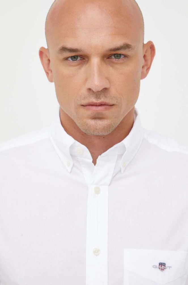 Бавовняна сорочка Gant чоловіча колір білий regular комір button-down фото 5
