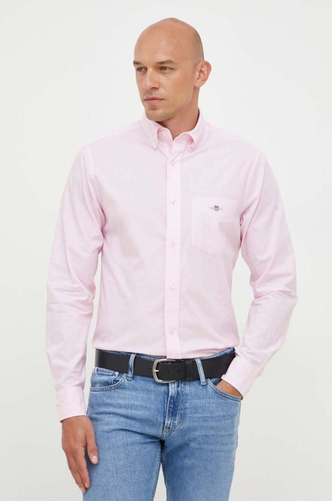 Бавовняна сорочка Gant чоловіча колір рожевий regular комір button-down