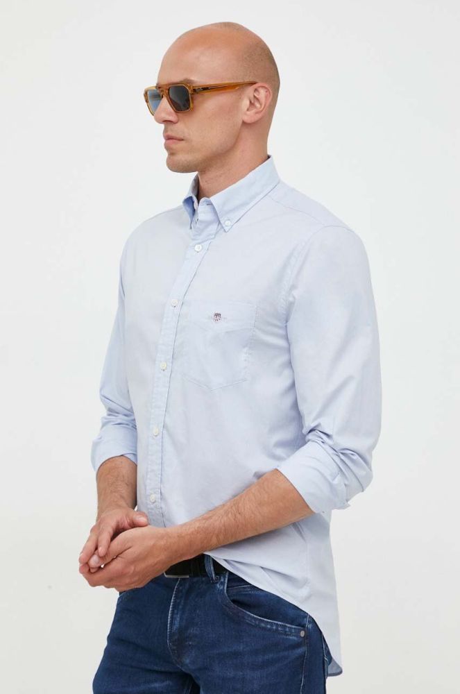 Бавовняна сорочка Gant чоловіча regular комір button-down колір блакитний (3341994)