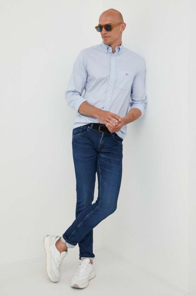 Бавовняна сорочка Gant чоловіча regular комір button-down колір блакитний (3341994) фото 3