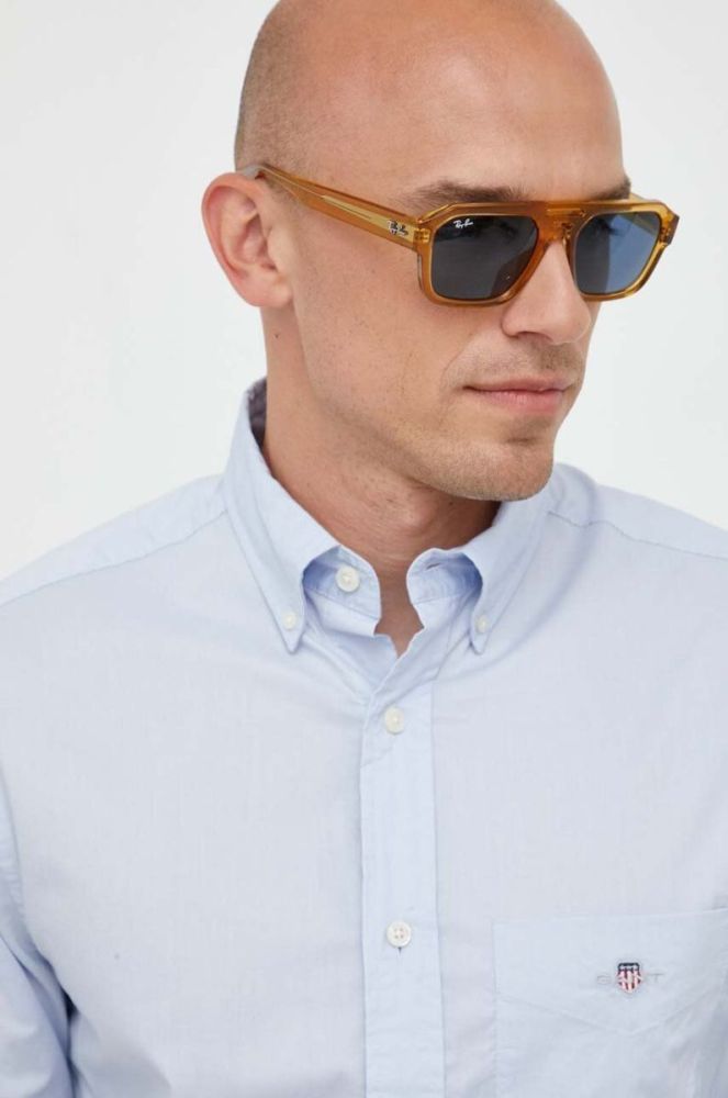 Бавовняна сорочка Gant чоловіча regular комір button-down колір блакитний (3341994) фото 6