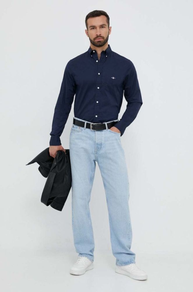 Бавовняна сорочка Gant чоловіча колір синій regular комір button-down (3341987) фото 2