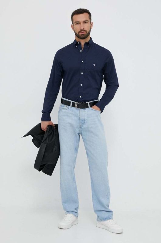 Бавовняна сорочка Gant чоловіча колір синій regular комір button-down (3341987) фото 2
