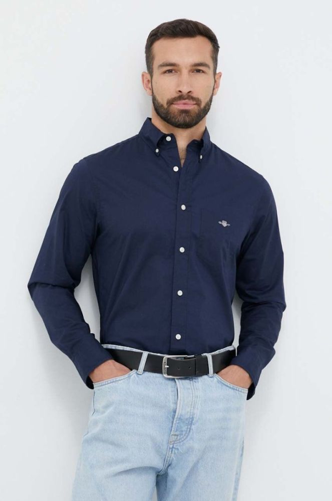 Бавовняна сорочка Gant чоловіча колір синій regular комір button-down (3341987) фото 4