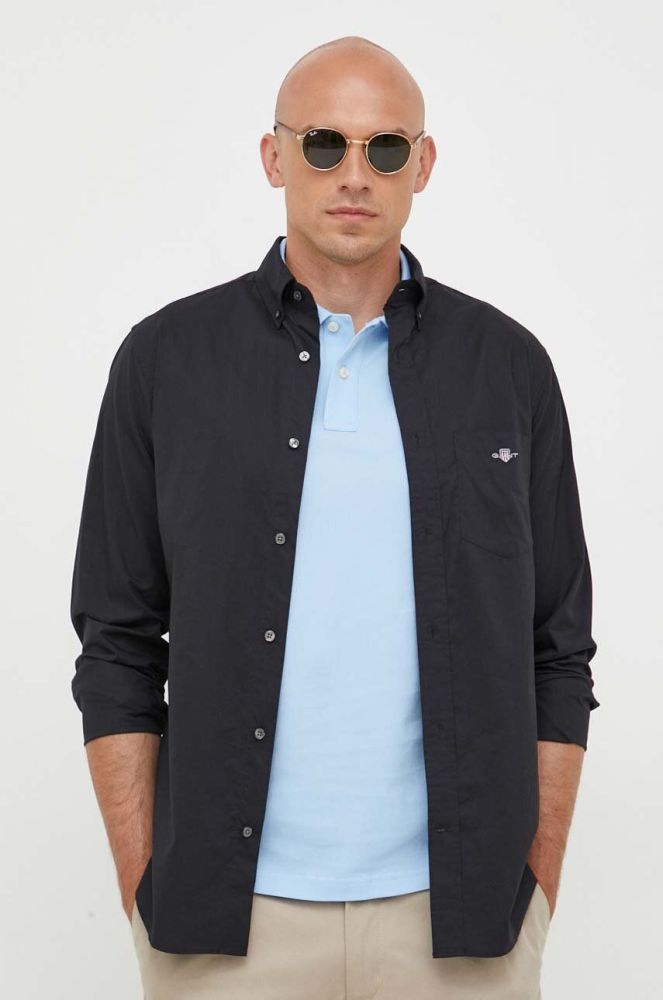 Бавовняна сорочка Gant чоловіча колір чорний regular комір button-down (3341973)