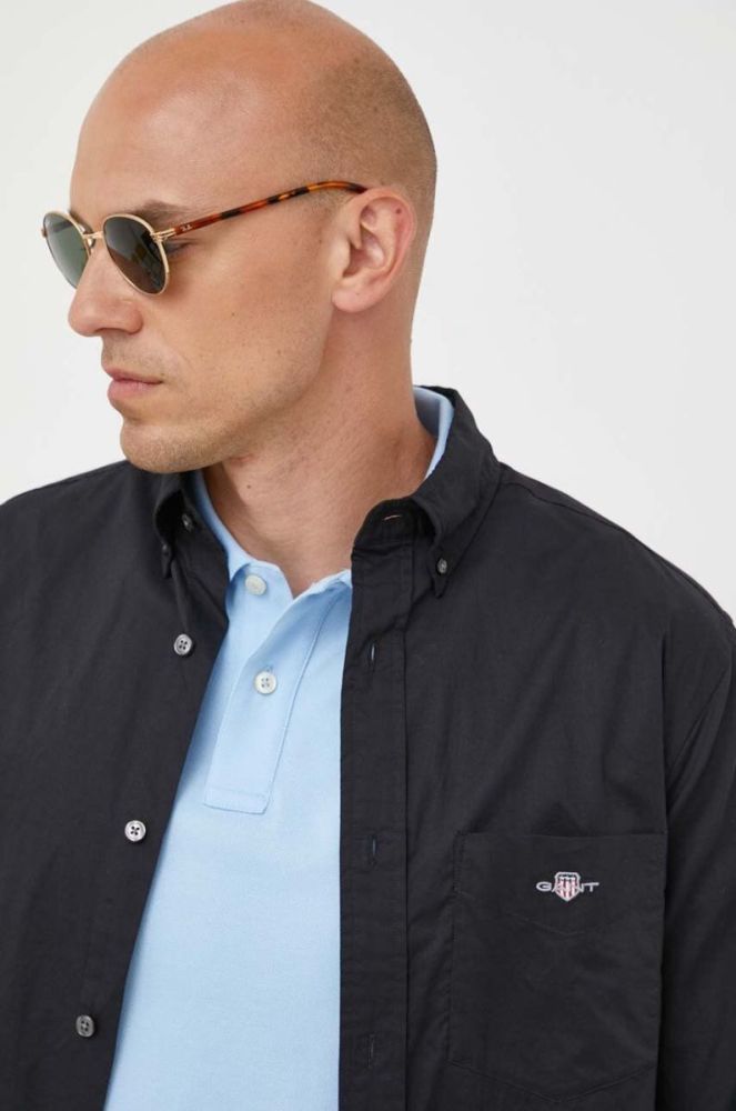 Бавовняна сорочка Gant чоловіча колір чорний regular комір button-down (3341973) фото 5