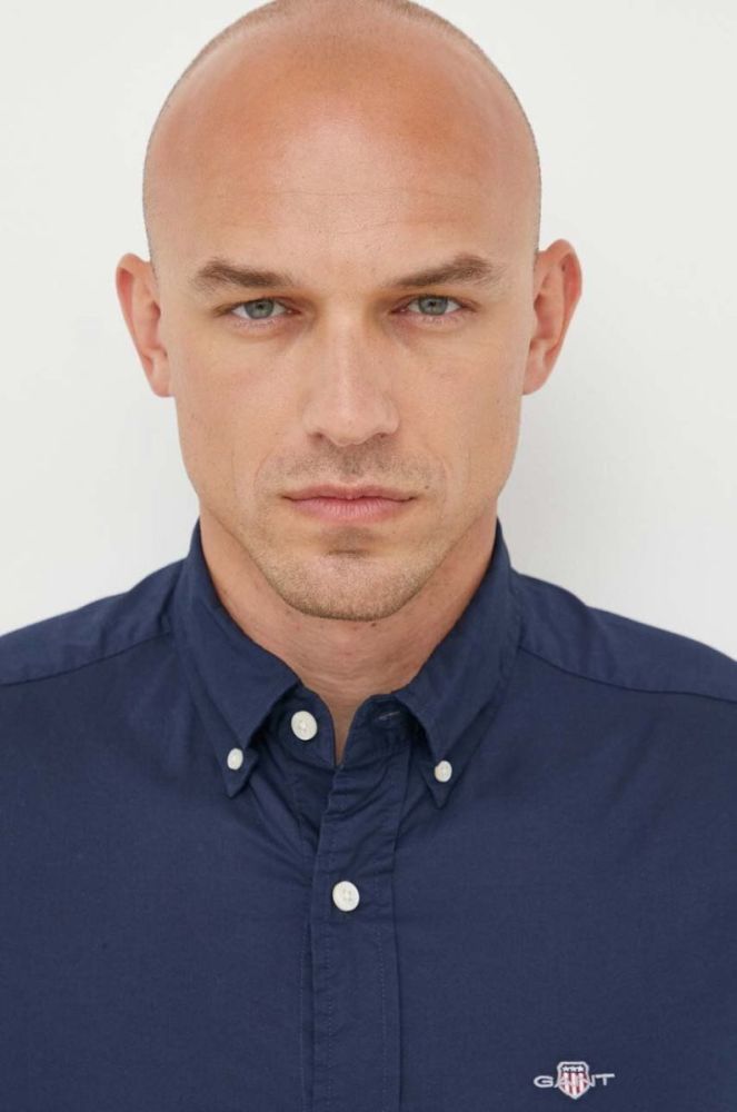 Бавовняна сорочка Gant чоловіча колір синій slim комір button-down фото 5