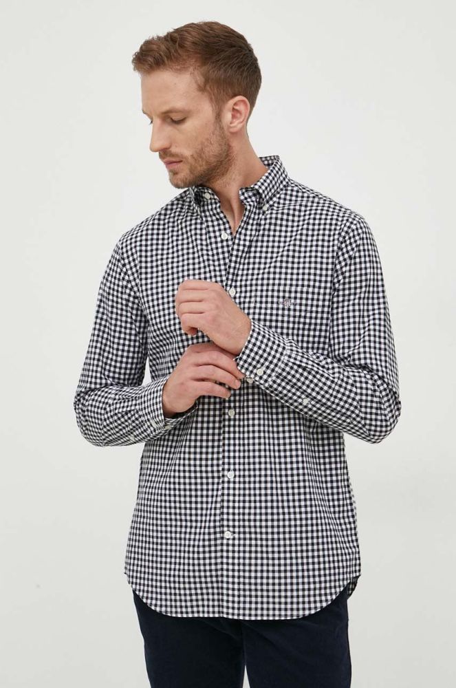 Бавовняна сорочка Gant чоловіча колір чорний regular комір button-down (3543484)