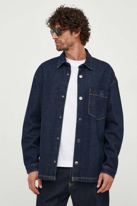 Джинсова сорочка United Colors of Benetton чоловіча колір синій relaxed класичний комір