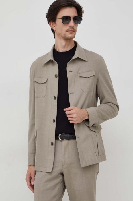 Вовняна сорочка Michael Kors колір бежевий regular класичний комір