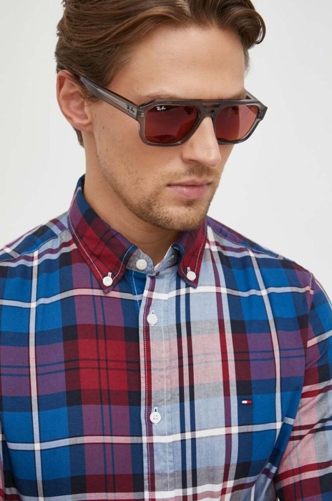 Бавовняна сорочка Tommy Hilfiger чоловіча slim комір button-down колір блакитний (3553879) фото 3