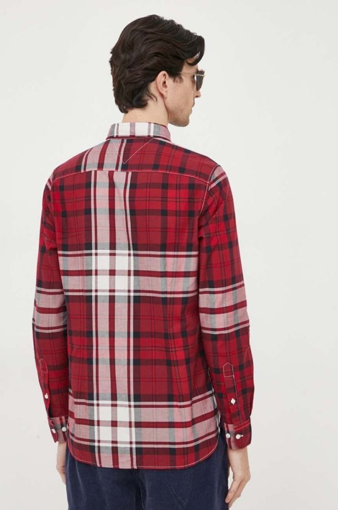 Бавовняна сорочка Tommy Hilfiger чоловіча колір бордовий slim комір button-down (3553884) фото 3