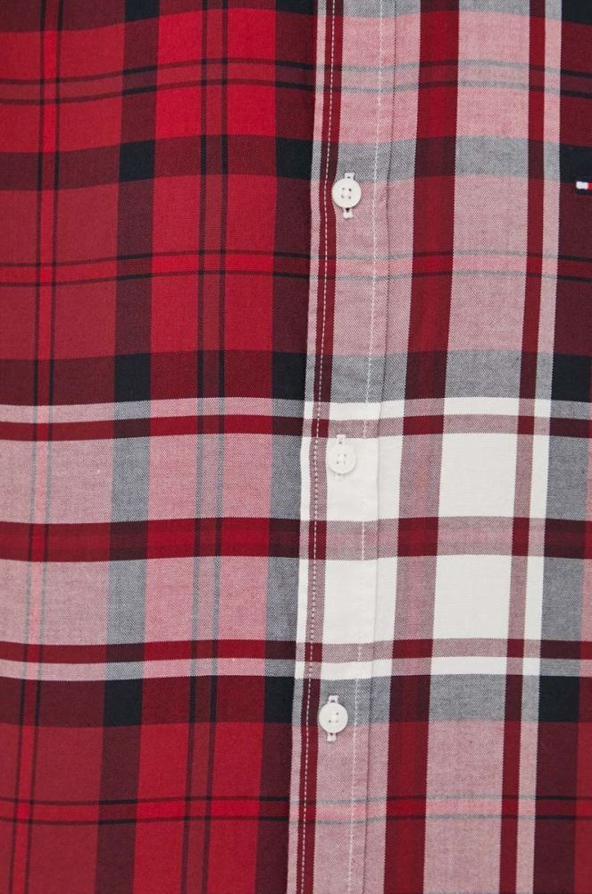 Бавовняна сорочка Tommy Hilfiger чоловіча колір бордовий slim комір button-down (3553884) фото 4