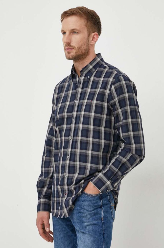 Бавовняна сорочка Tommy Hilfiger чоловіча колір синій slim комір button-down (3564070)