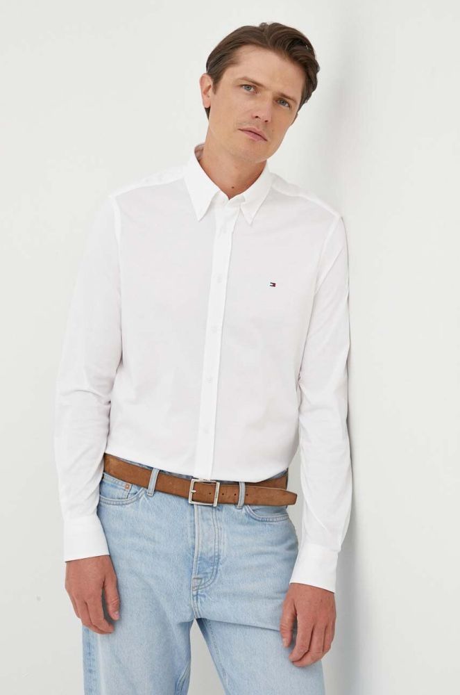 Бавовняна сорочка Tommy Hilfiger чоловіча колір білий slim комір button-down (3533266)