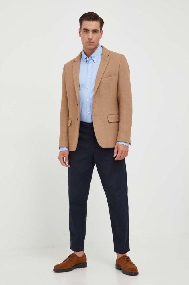 Бавовняна сорочка Tommy Hilfiger чоловіча slim комір button-down колір блакитний (3533260) фото 3