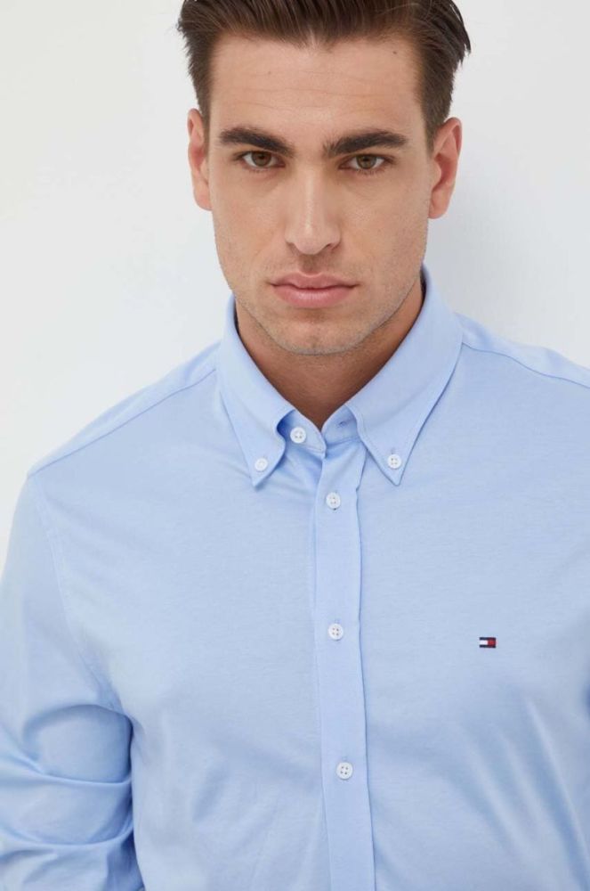 Бавовняна сорочка Tommy Hilfiger чоловіча slim комір button-down колір блакитний (3533260) фото 5