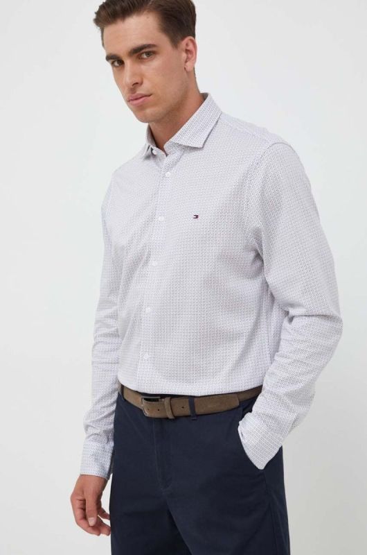 Бавовняна сорочка Tommy Hilfiger чоловіча колір сірий slim класичний комір