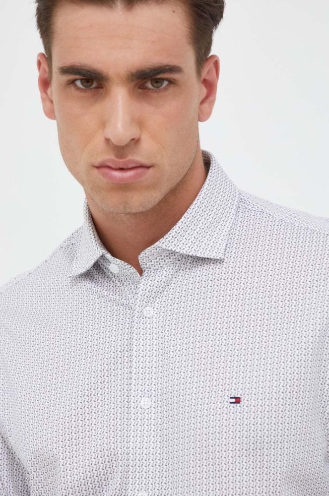 Бавовняна сорочка Tommy Hilfiger чоловіча колір сірий slim класичний комір фото 5