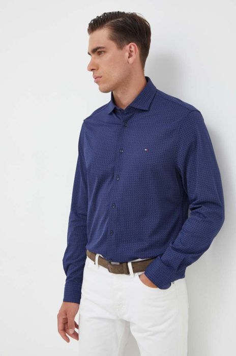 Бавовняна сорочка Tommy Hilfiger чоловіча slim класичний комір колір блакитний (3546488)