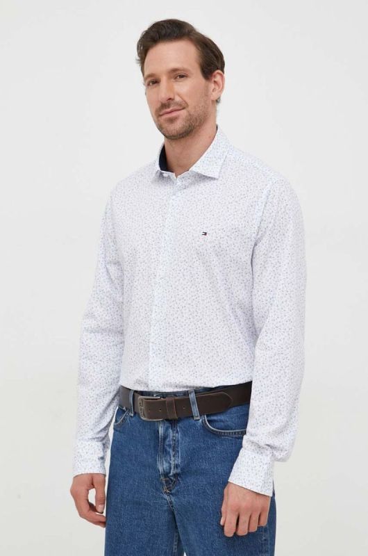 Бавовняна сорочка Tommy Hilfiger чоловіча slim з італійським коміром колір блакитний (3590968)