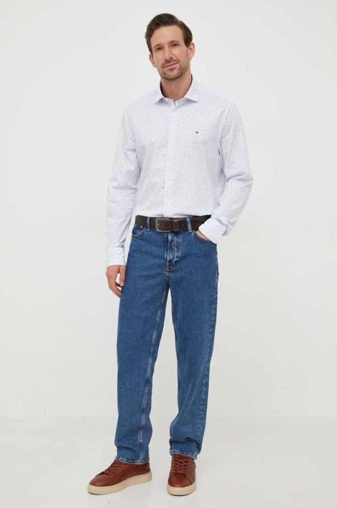 Бавовняна сорочка Tommy Hilfiger чоловіча slim з італійським коміром колір блакитний (3590968) фото 3