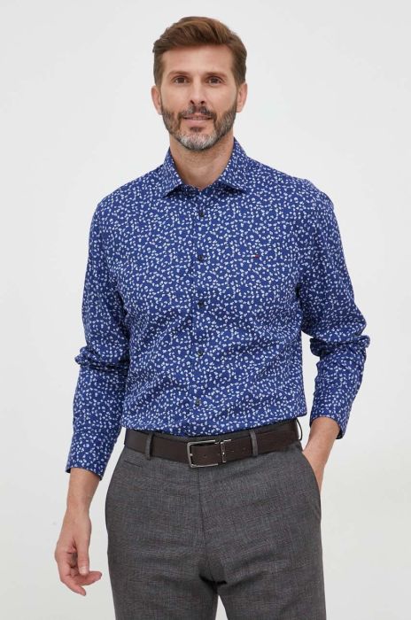 Бавовняна сорочка Tommy Hilfiger чоловіча колір синій slim з італійським коміром
