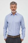 Вовняна сорочка BOSS slim класичний комір колір блакитний
