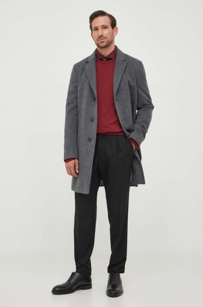 Сорочка BOSS чоловіча колір бордовий slim з італійським коміром фото 3
