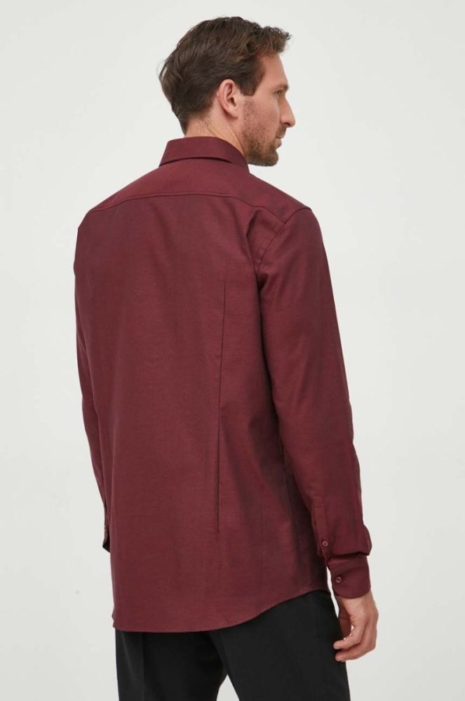 Сорочка BOSS чоловіча колір бордовий slim з італійським коміром фото 4