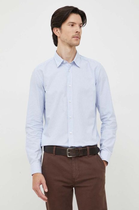 Бавовняна сорочка BOSS чоловіча slim класичний комір колір блакитний (3481440)