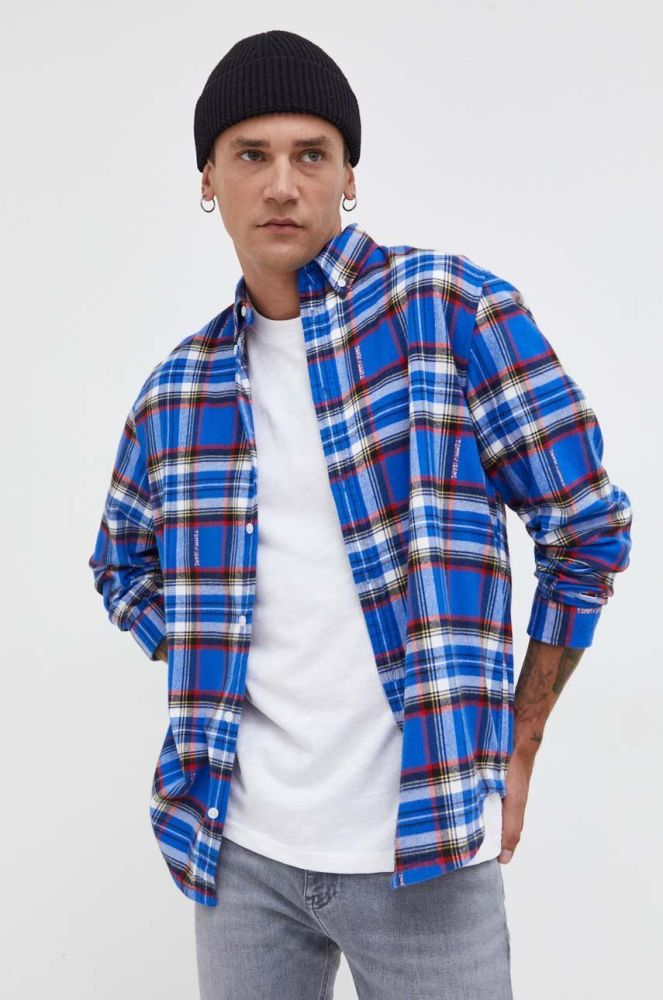 Бавовняна сорочка Tommy Jeans чоловіча relaxed комір button-down колір блакитний (3541416)