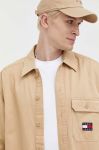 Бавовняна сорочка Tommy Jeans чоловіча колір бежевий relaxed класичний комір Бавовняна сорочка Tommy Jeans чоловіча колір бежевий relaxed класичний комір