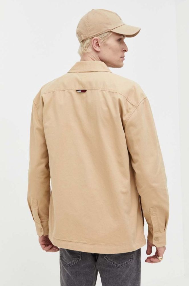 Бавовняна сорочка Tommy Jeans чоловіча колір бежевий relaxed класичний комір фото 3